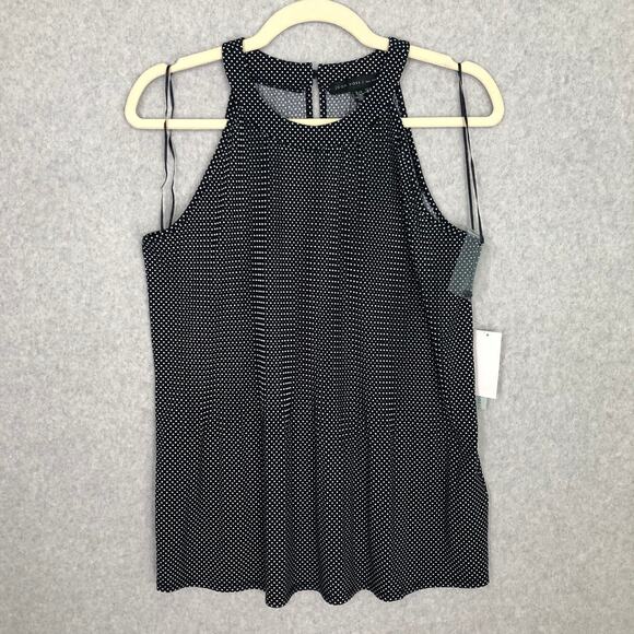 Joan Vass Shirt Womens Small Black Blouse Tank Top Polka Dot Flowy Career Church - Picture 1 of 10